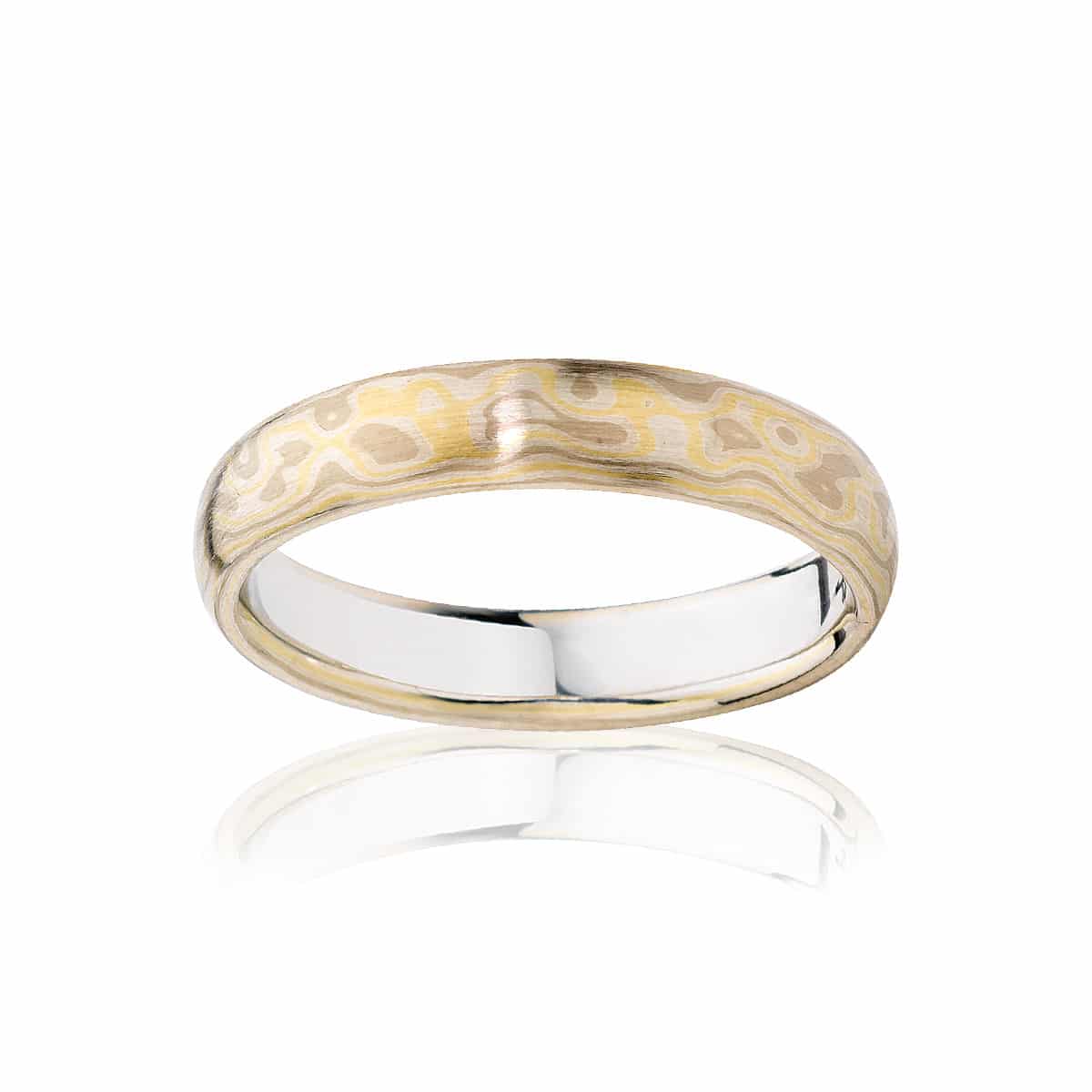 Mens White Yellow Gold Wedding Ring|Mokume Desert