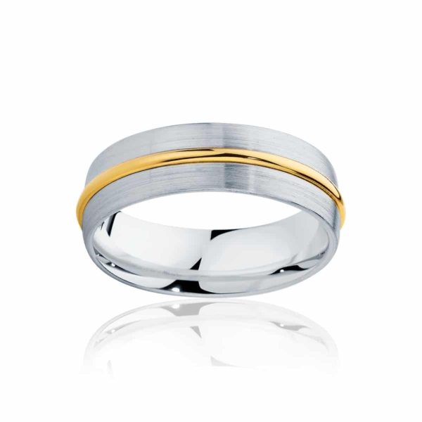 Mens Two Tone Yellow Gold Wedding Ring|Saturn
