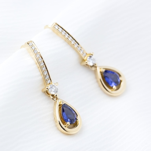 Sapphire and Diamond Earrings in Yellow Gold