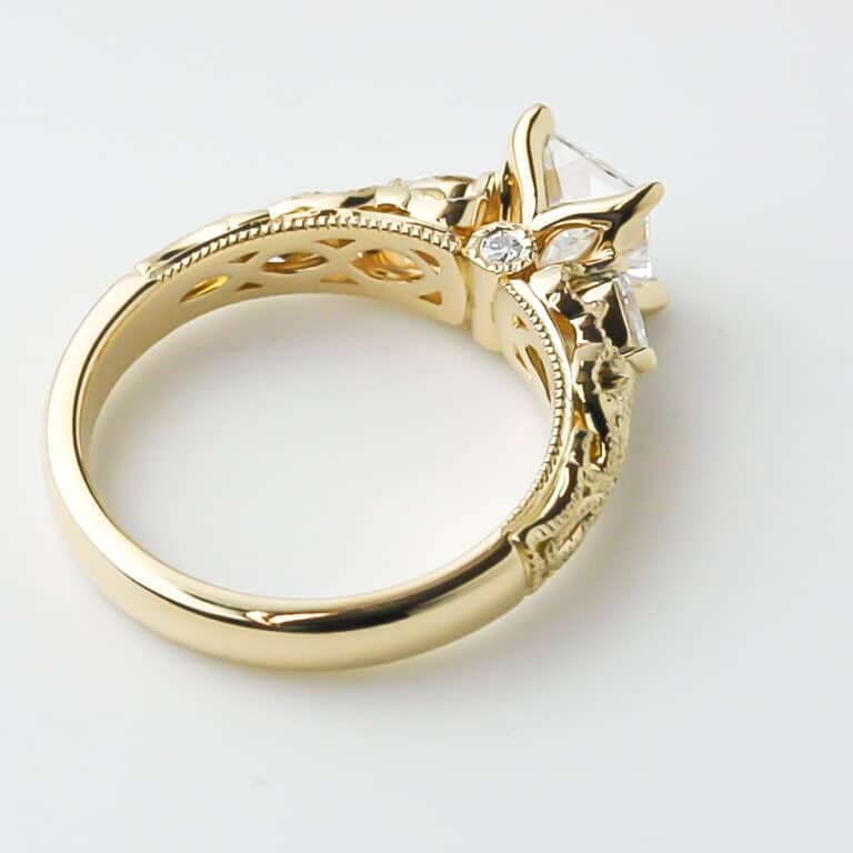 Yellow Gold Engagement Ring with Milgrain and Filigree Details