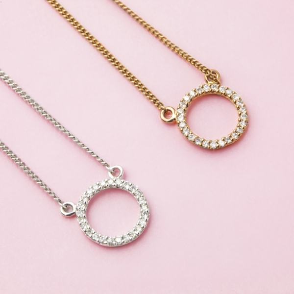 Diamond Circle Pendants in White and Rose Gold