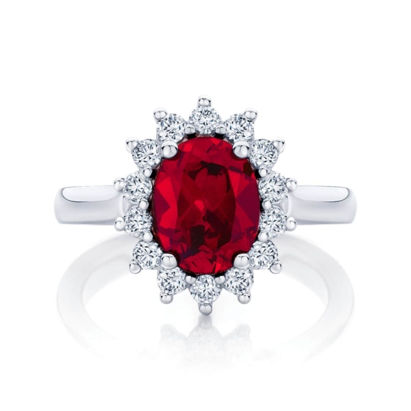 Ruby Halo Engagement Ring Platinum | Aquarius Cerise