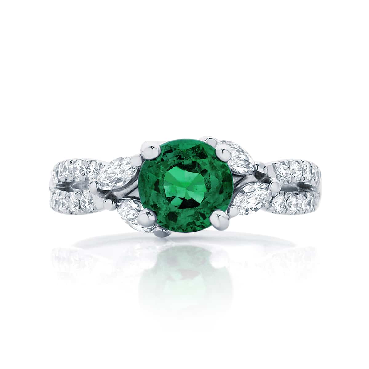 Emerald Side Stones Engagement Ring Platinum | Athena Botanica