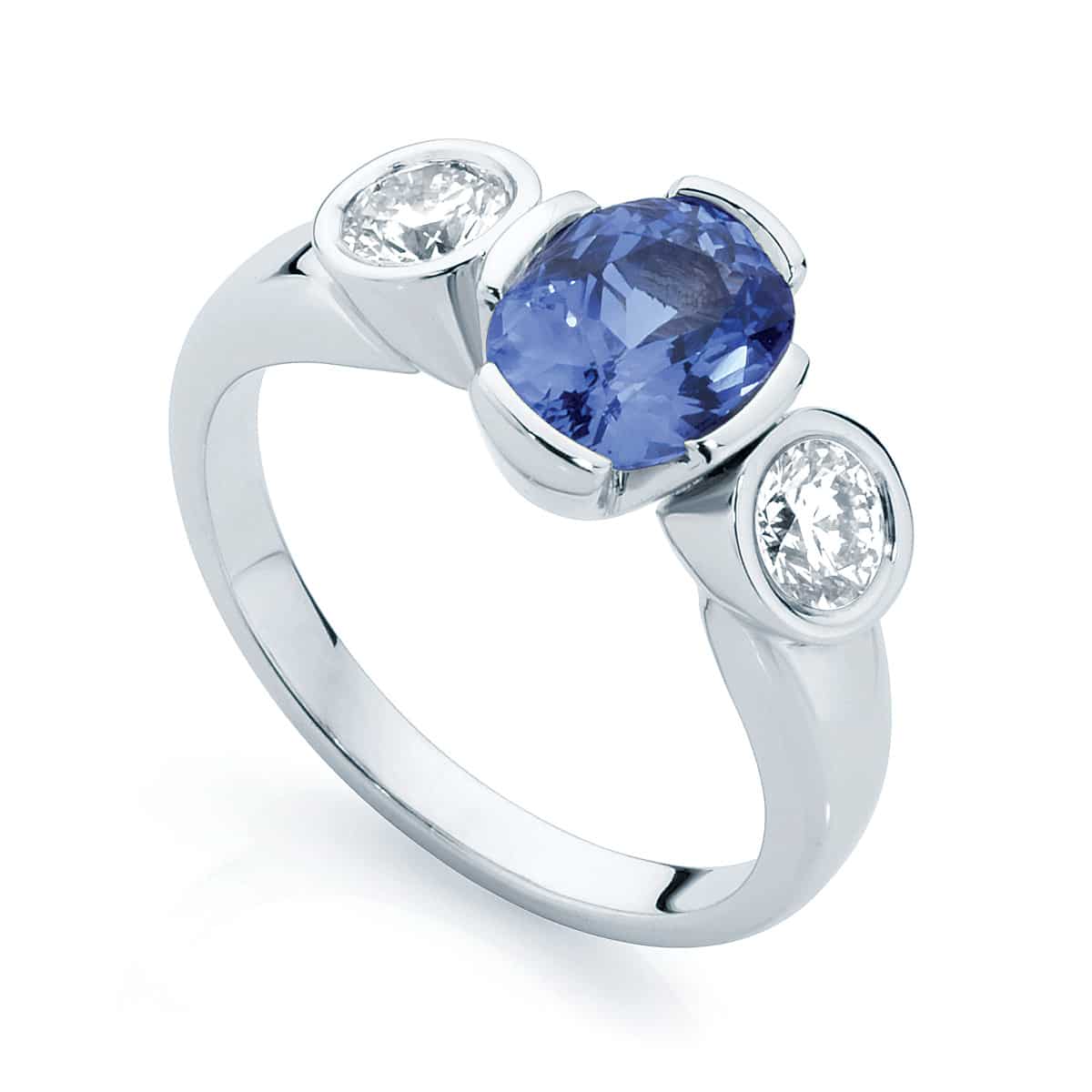 Oval Three Stone Dress Ring White Gold | Azure Trilogy