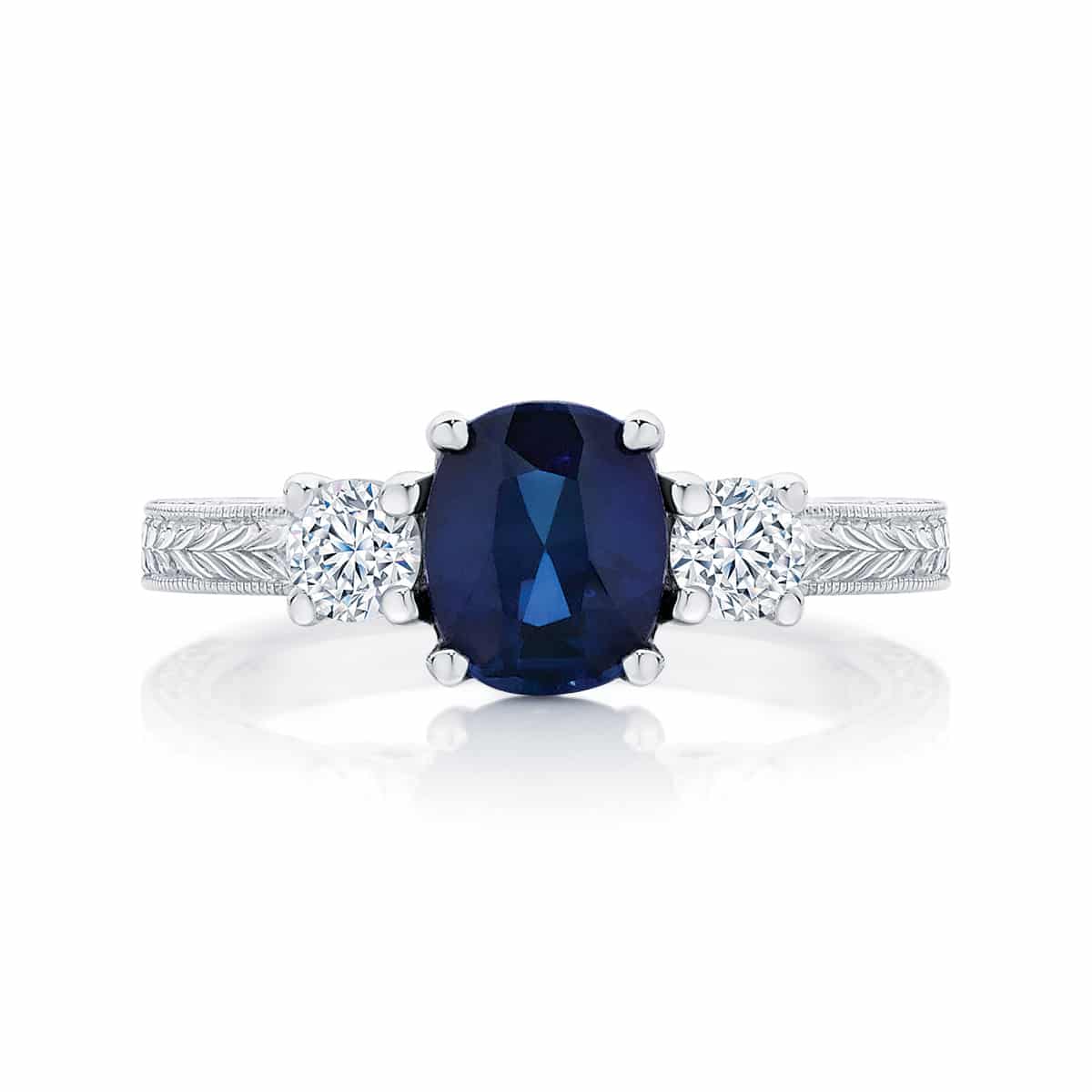 Sapphire Ring Engraved Dress Ring White Gold | Bluebell (Engraved)