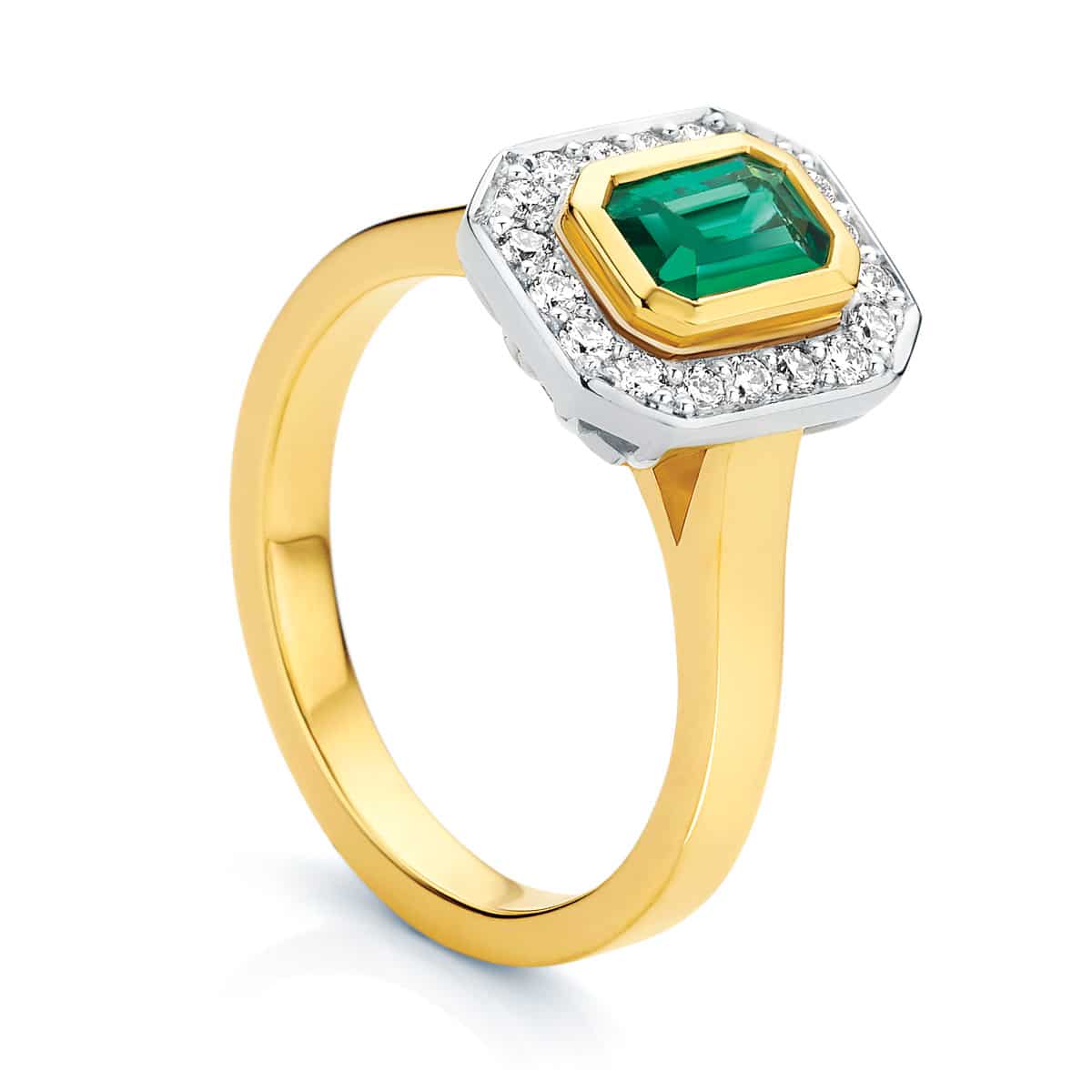 Emerald Halo Dress Ring Yellow Gold | Cleopatra