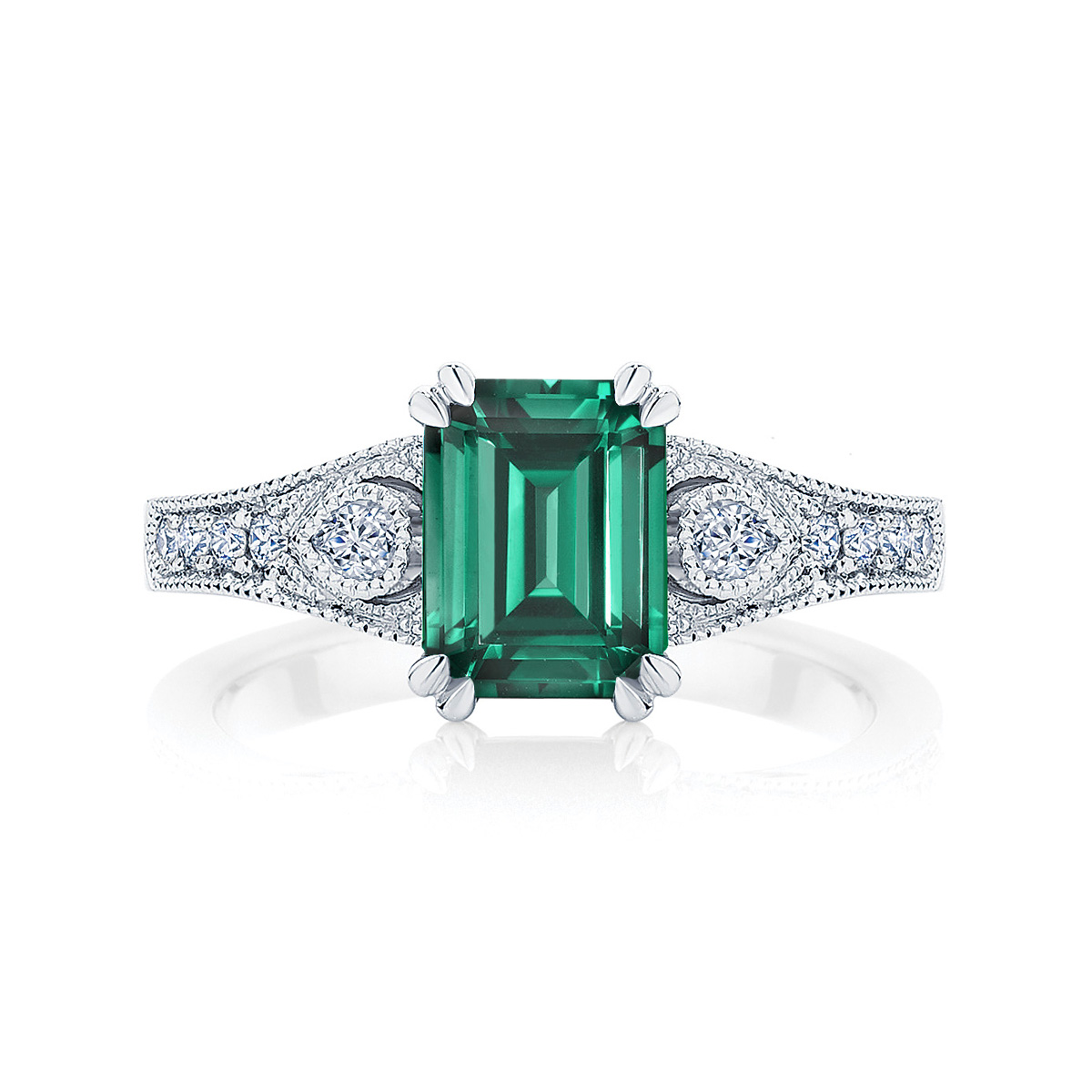 Emerald Side Stones Dress Ring White Gold | Eve