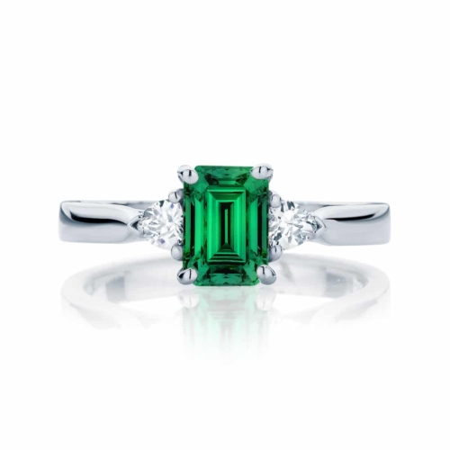 Emerald Three Stone Engagement Ring White Gold | Luna Botanica