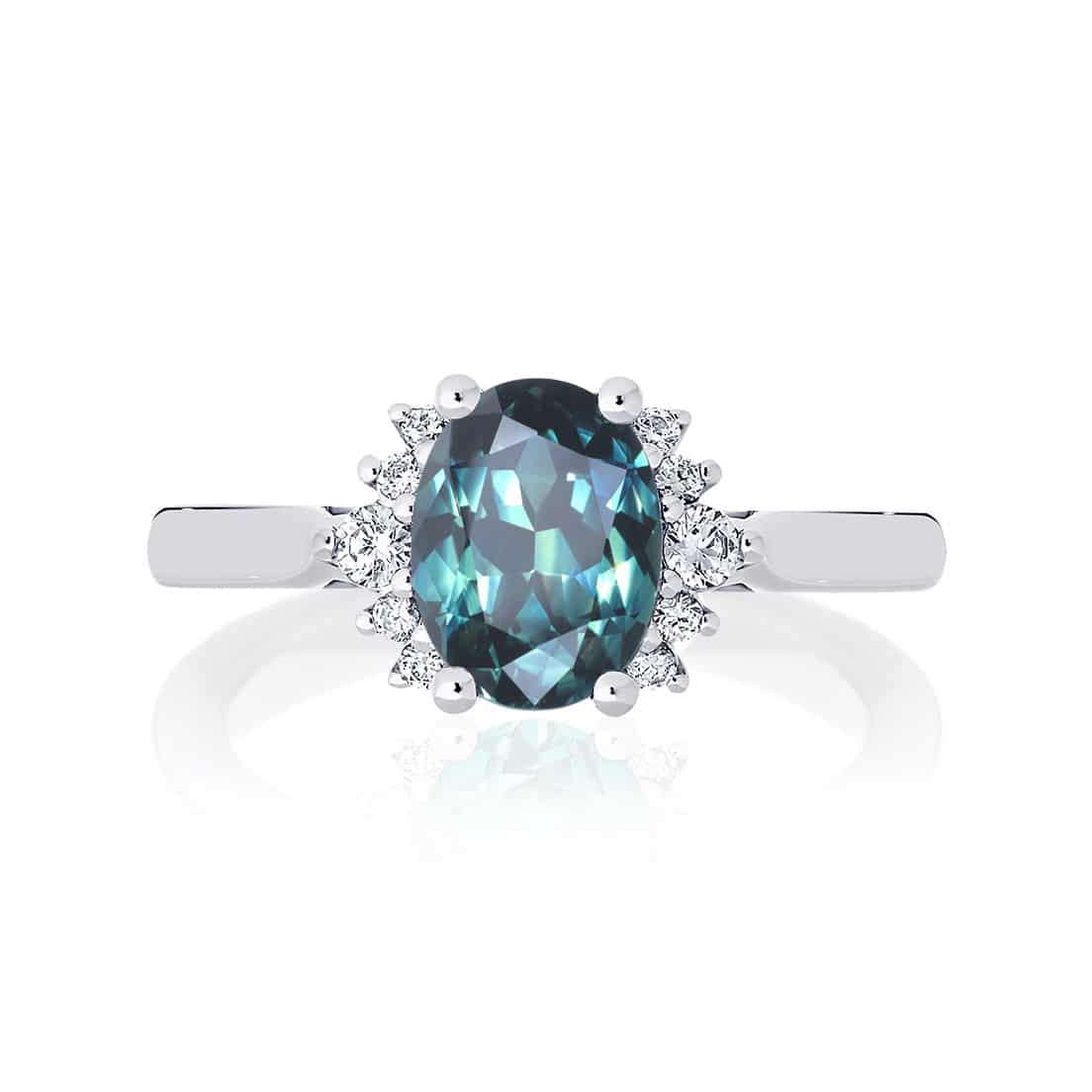 Oval Side Stones Sapphire Ring White Gold | Nouvelle Lune