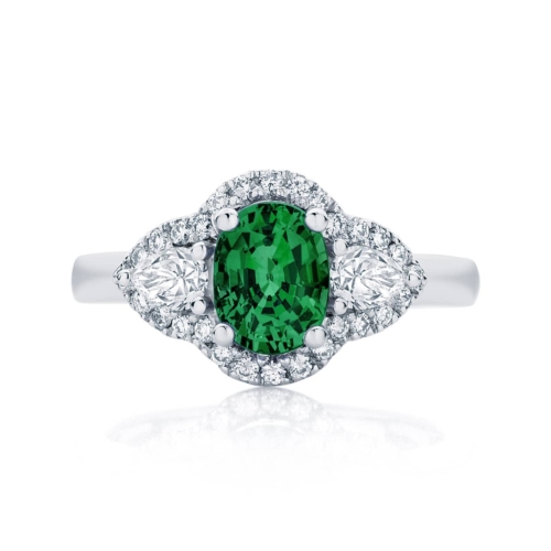 Emerald Three Stone Dress Ring Platinum | Rosetta Trio Botanica