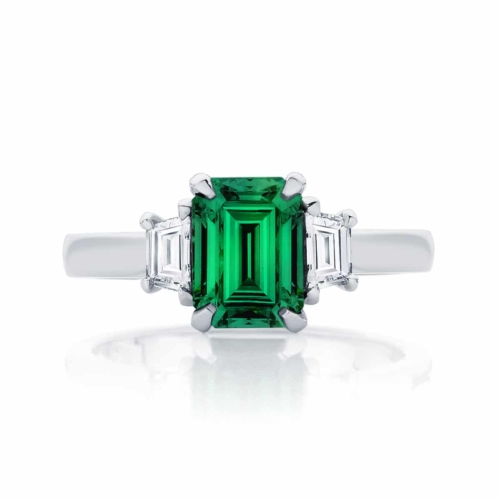 Emerald Three Stone Dress Ring Platinum | Soiree Botanica