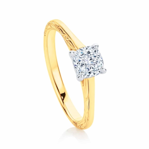 Cushion Cut Diamond Engagement Ring Yellow Gold | Turin