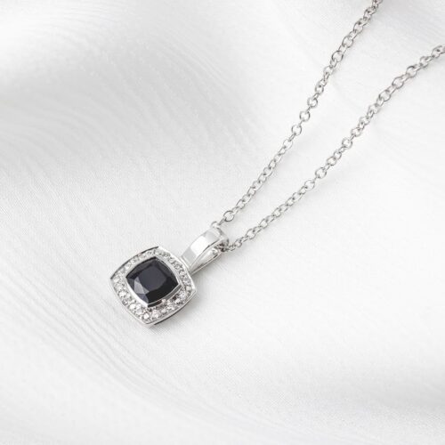 Dark Australian Sapphire & Diamond Pendant