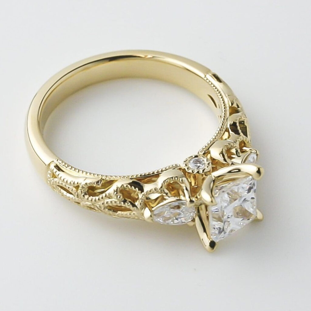 Vintage Inspired Filigree Diamond Halo Ring Without Center Stone