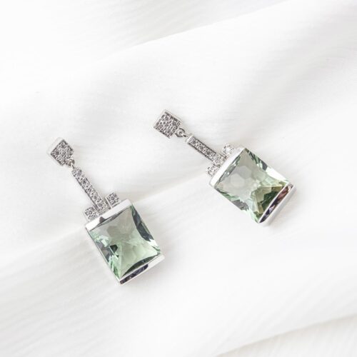 Green Amethyst & Diamond Earrings