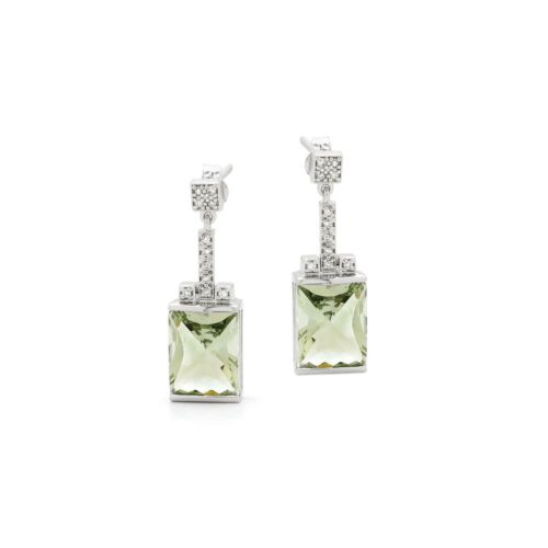 Green Amethyst & Diamond Earrings
