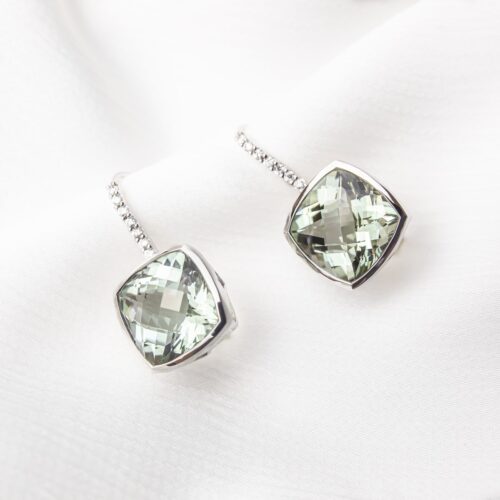 Green Amethyst & Diamond Hook Earrings