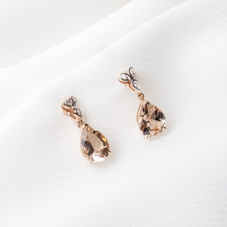 Morganite Pear & Diamond Drop Earrings