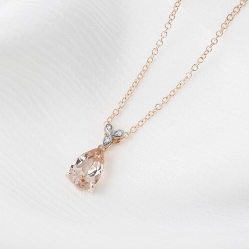 Morganite Pear & Diamond Pendant