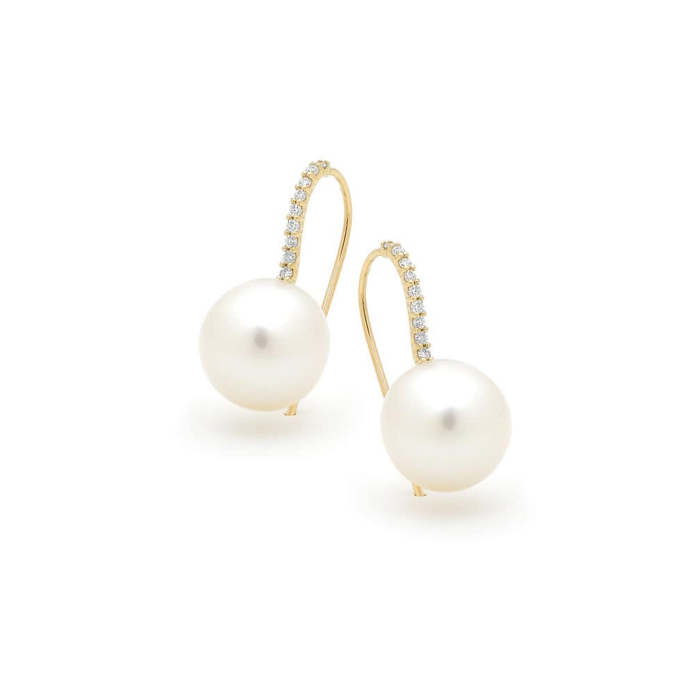 Pearl Diamond and Gold Drop Earrings