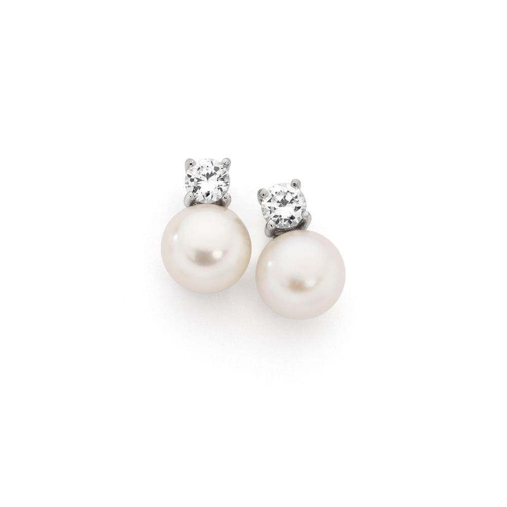 Pearl & Diamond Stud Earrings