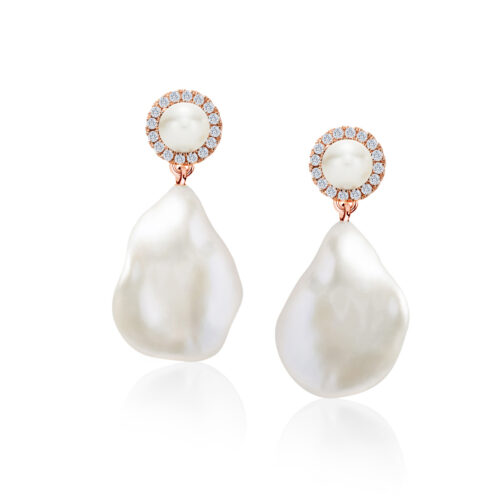 Classic Pearl Studs with Halo and Riku Drop