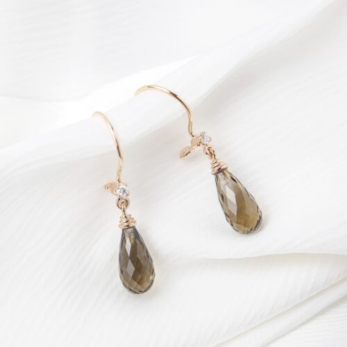 Smokey Quartz Briolette & Diamond Earrings