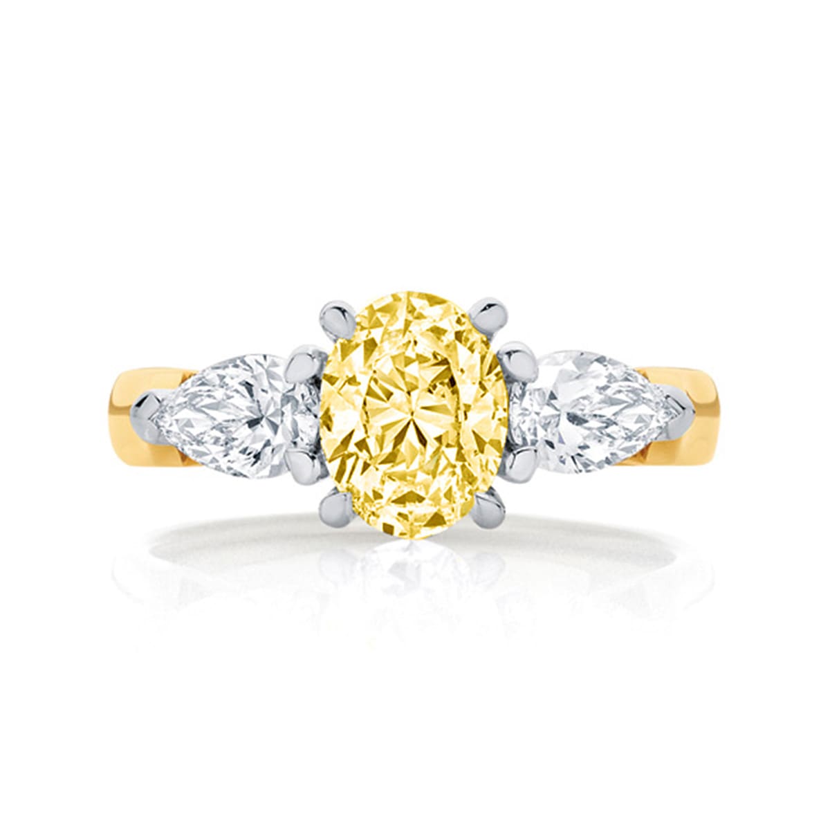 Oval Cut Yellow Diamond Engagement Ring Yellow Gold| Delta Trio (Fancy Yellow)