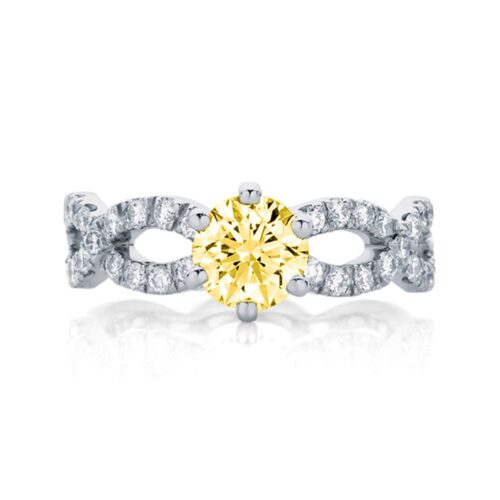 Round Brilliant Cut Yellow Diamond Engagement Ring White Gold| Entwine (Fancy Yellow)