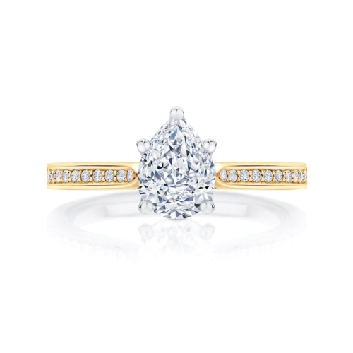 Pear diamond engagement ring yellow gold with side stones