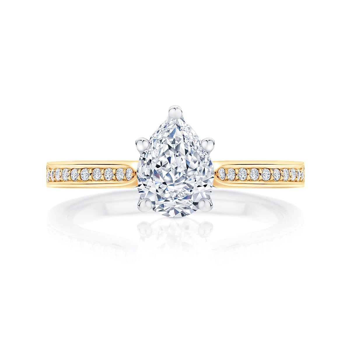 Pear diamond engagement ring yellow gold with side stones