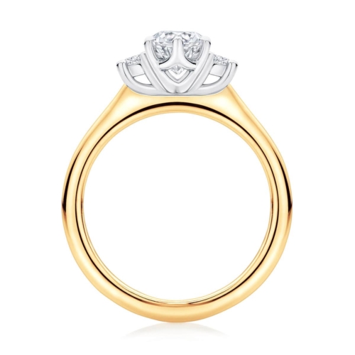 Marquise cut diamond three stone engagement ring yellow gold