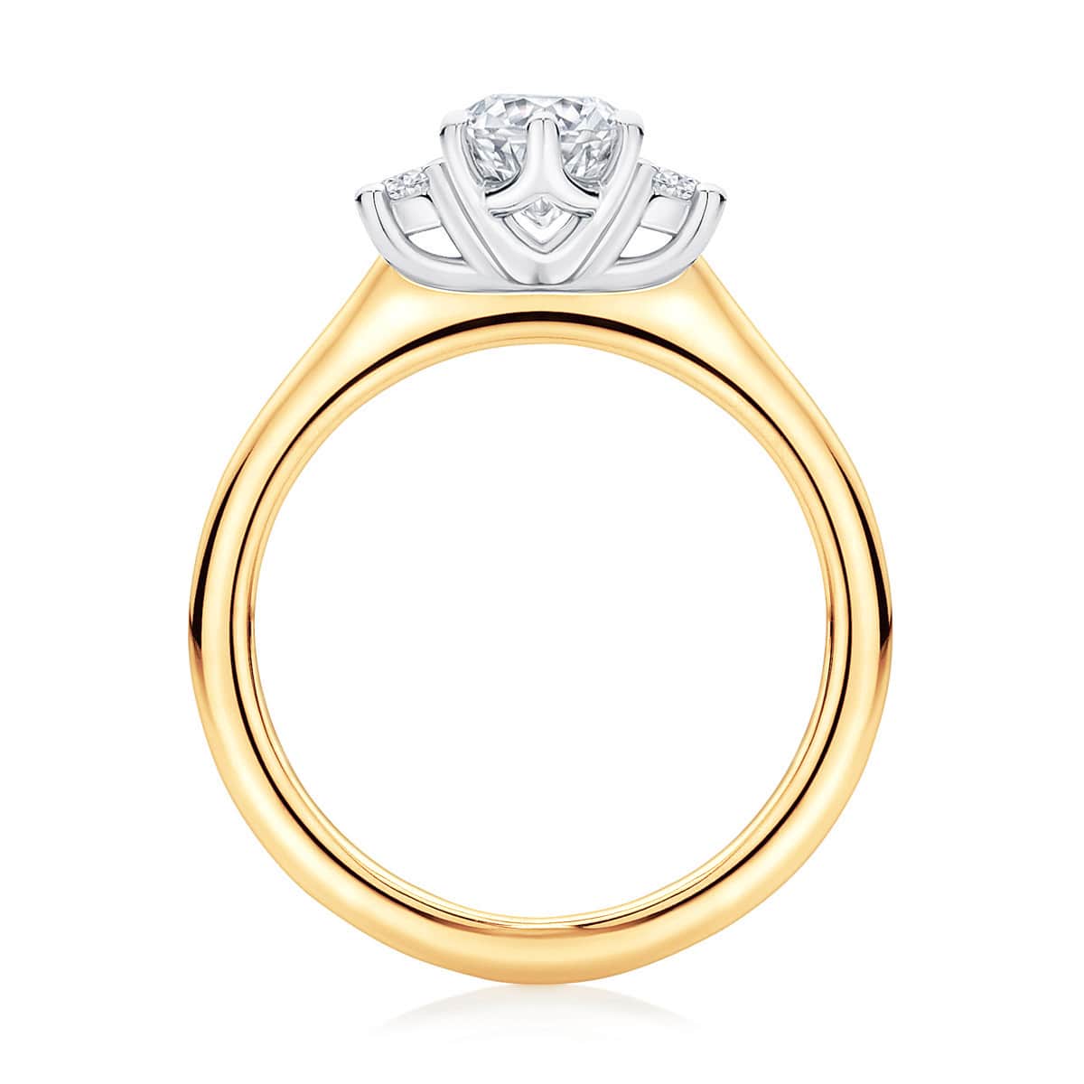 Marquise cut diamond three stone engagement ring yellow gold