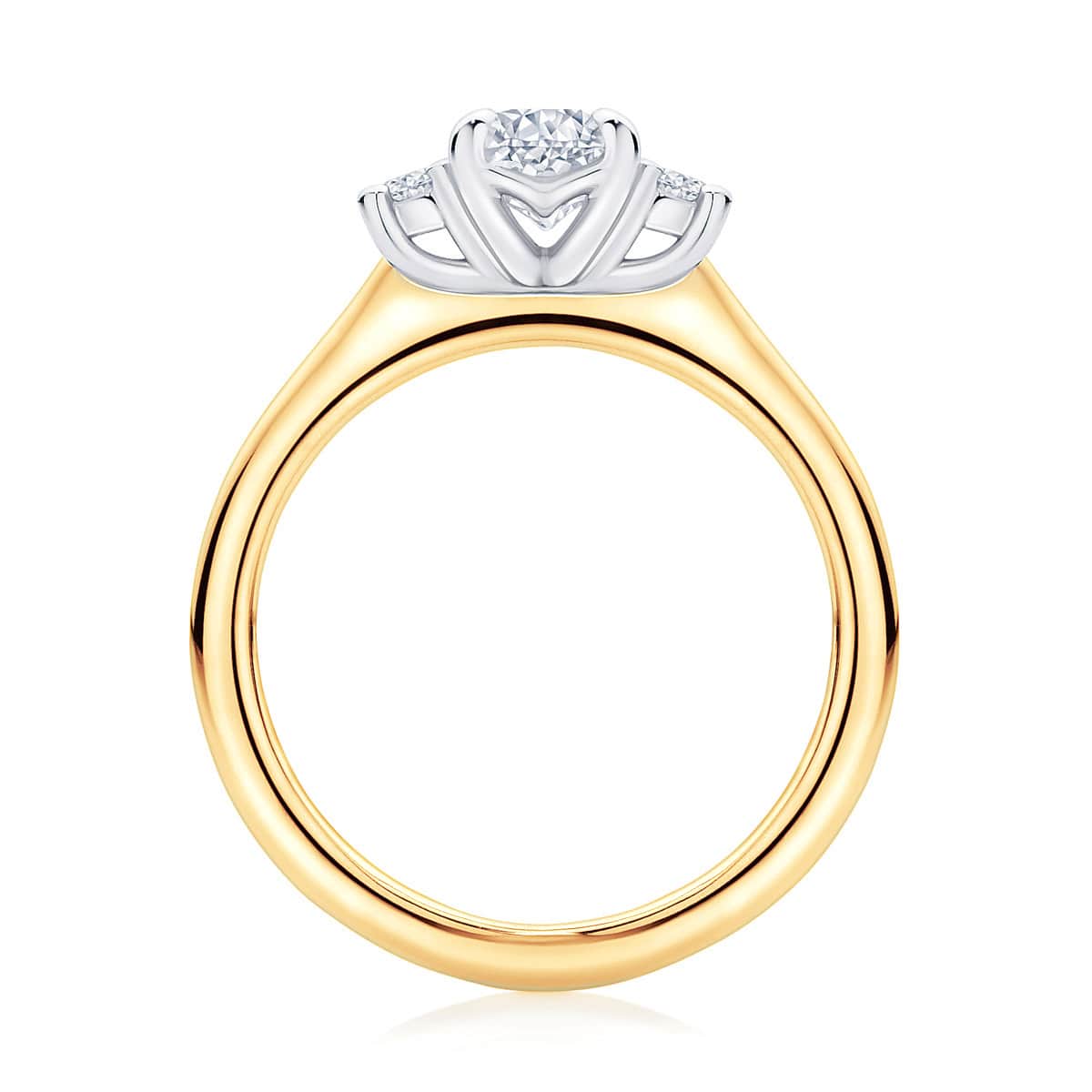 Round diamond three stone engagement ring yellow gold