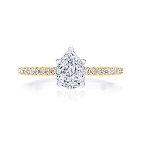 Pear cut diamond engagement ring yellow gold