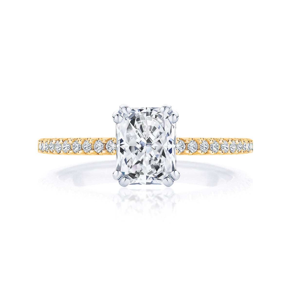Radiant cut diamond engagement ring yellow gold