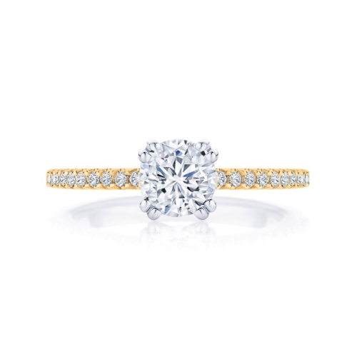 Round diamond engagement ring yellow gold diamond band
