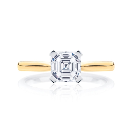 Asscher cut diamond engagement ring yellow gold solitaire