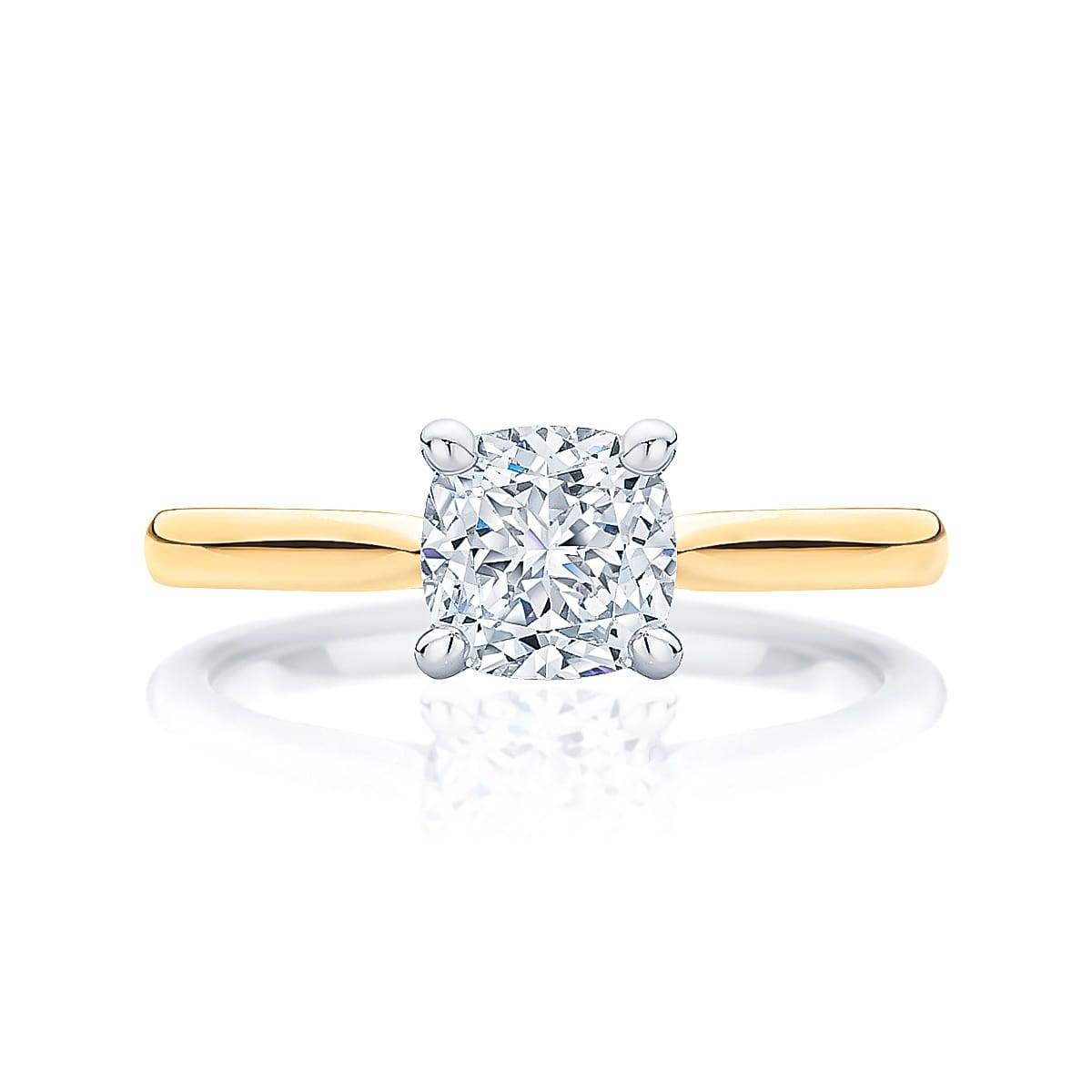 Cushion cut diamond engagement ring yellow gold solitaire