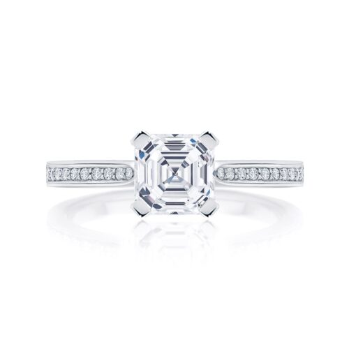 Asscher Diamond with Side Stones Ring in Platinum | Accented Ballerina (Asscher)