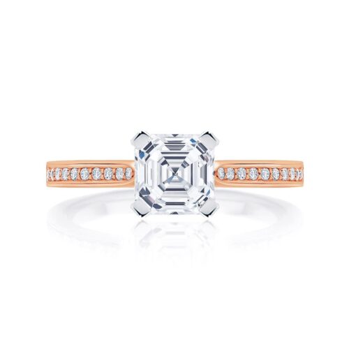 Asscher Diamond with Side Stones Ring in Rose Gold | Accented Ballerina (Asscher)