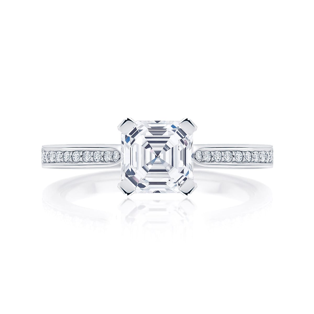 Asscher Diamond with Side Stones Ring in White Gold | Accented Ballerina (Asscher)