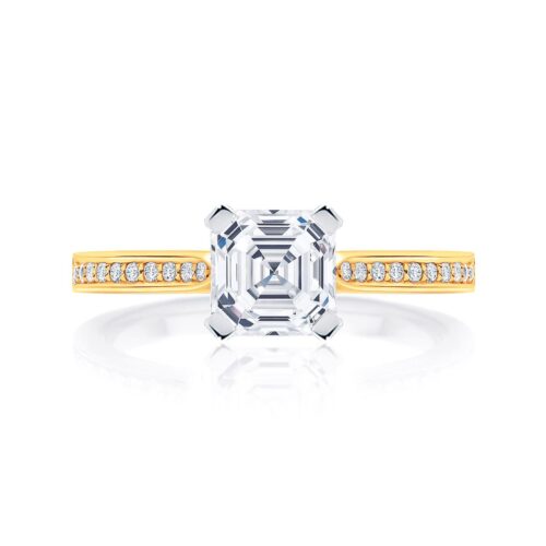 Asscher Diamond with Side Stones Ring in Yellow Gold | Accented Ballerina (Asscher)