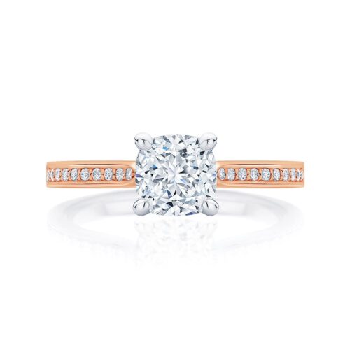 Cushion Diamond with Side Stones Ring in Rose Gold | Accented Ballerina (Cushion)