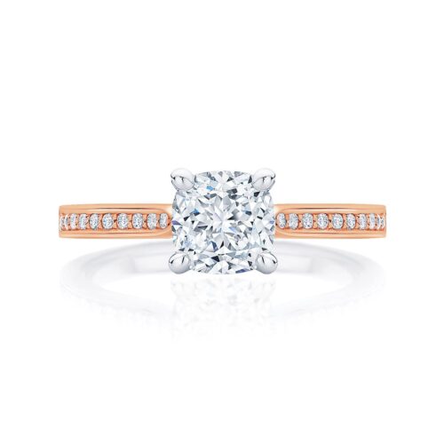 Cushion Diamond with Side Stones Ring in Rose Gold | Accented Ballerina (Cushion)