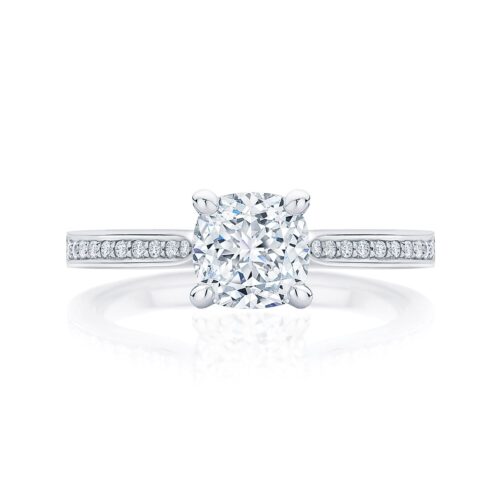 Cushion Diamond with Side Stones Ring in White Gold | Accented Ballerina (Cushion)