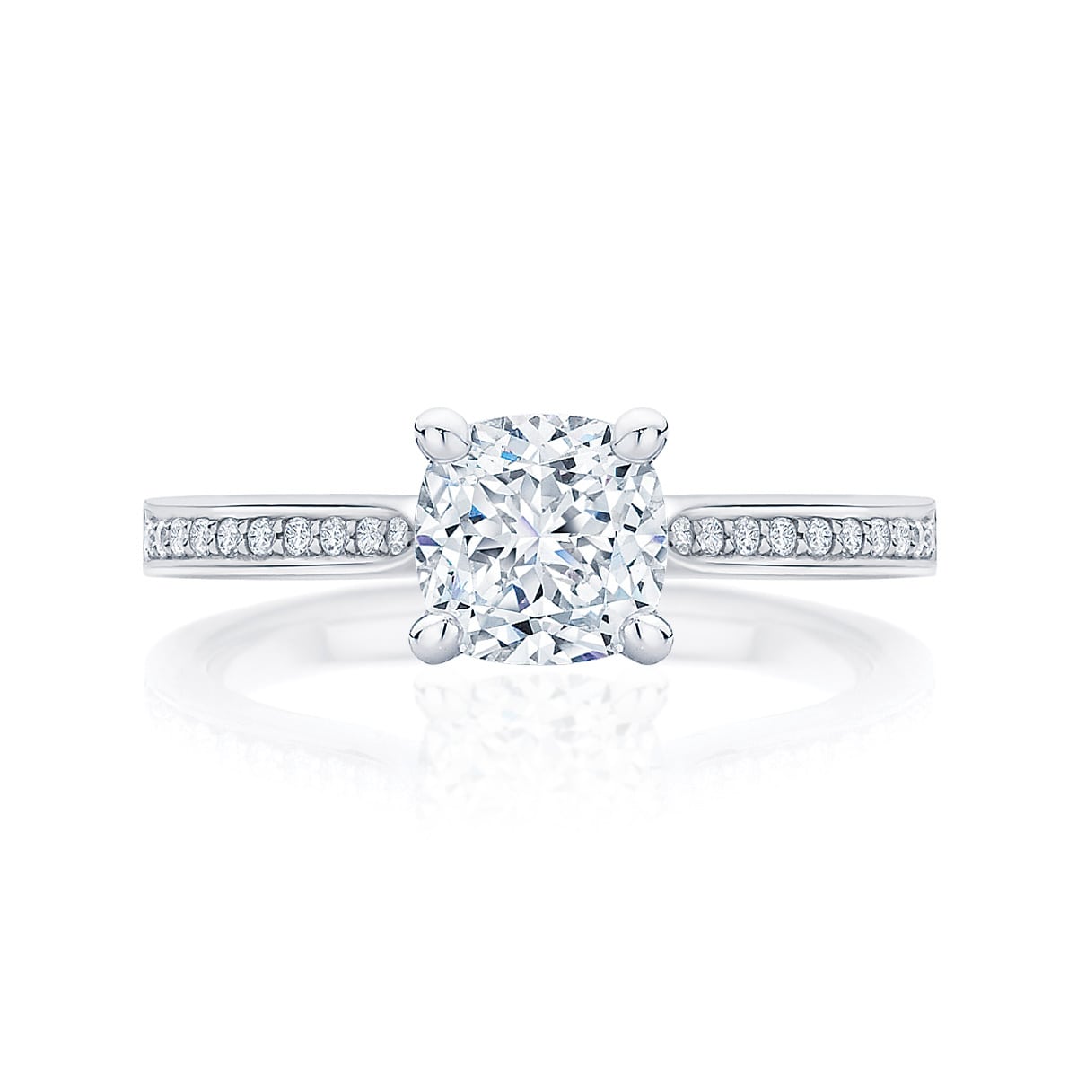 Cushion Diamond with Side Stones Ring in White Gold | Accented Ballerina (Cushion)