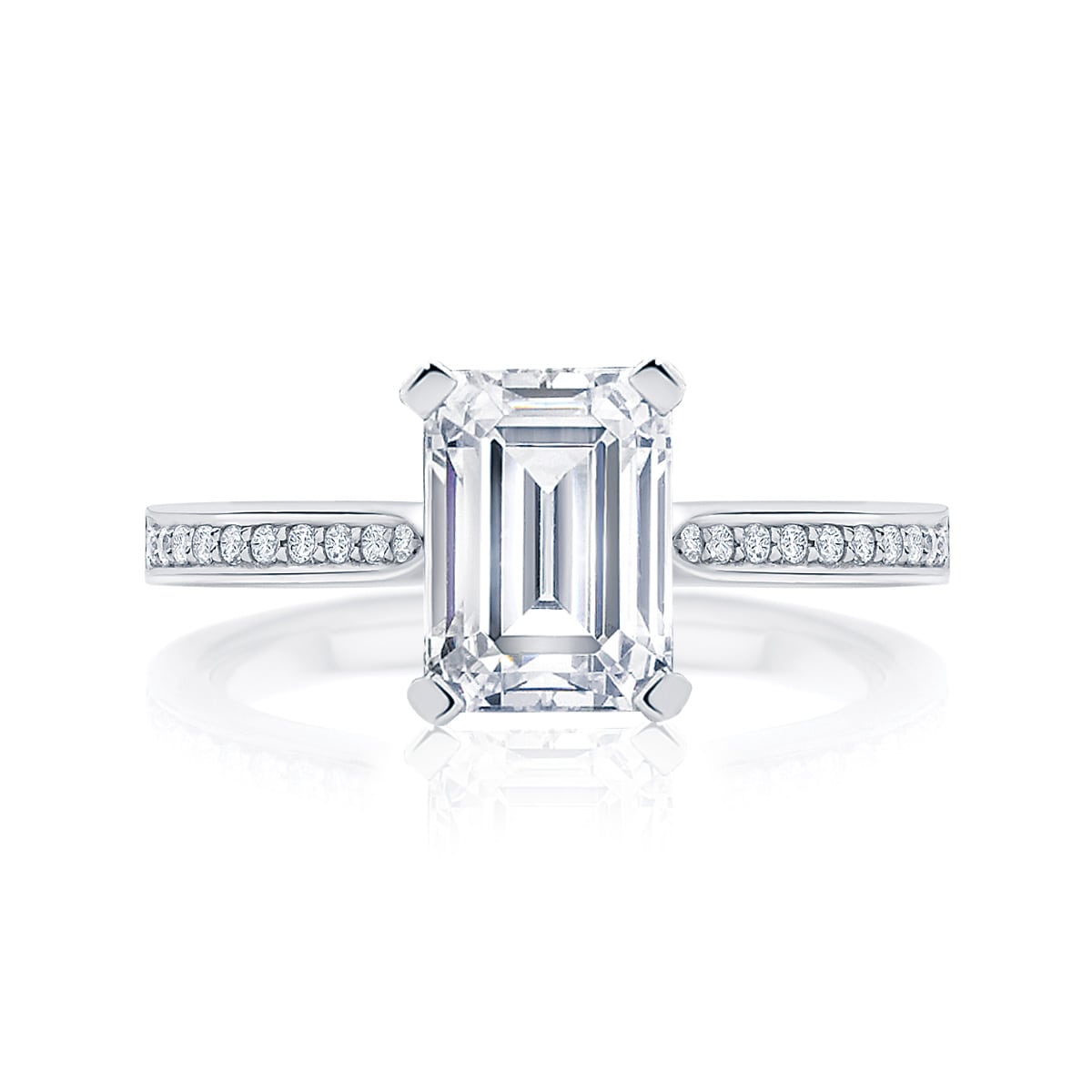 Emerald Diamond with Side Stones Ring in Platinum | Accented Ballerina (Emerald Cut)