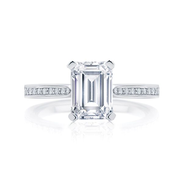 Emerald Diamond with Side Stones Ring in White Gold | Accented Ballerina (Emerald Cut)