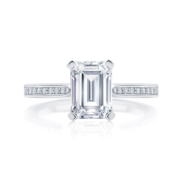 Emerald Diamond with Side Stones Ring in White Gold | Accented Ballerina (Emerald Cut)